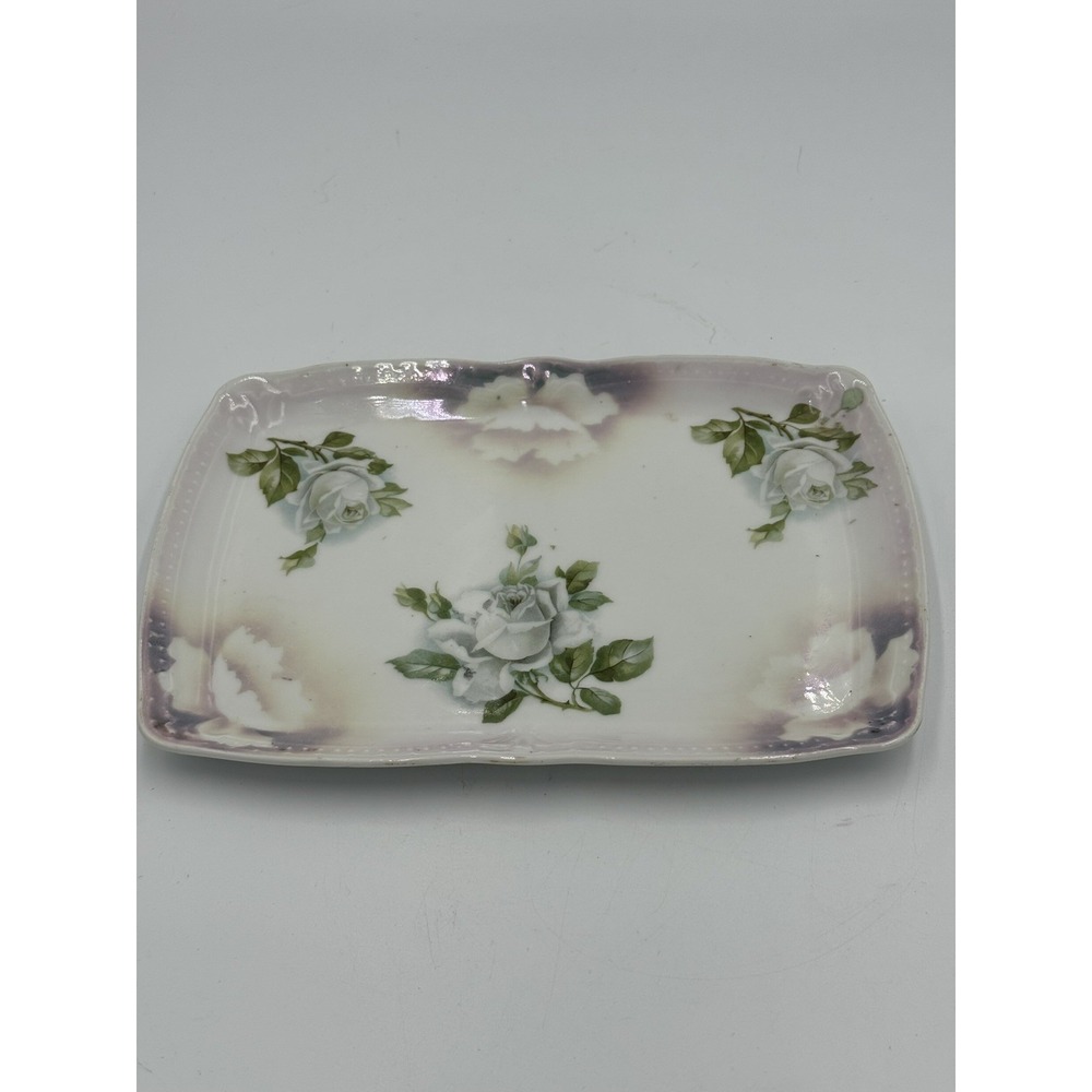 Vtg Vanity Dresser Tray Porcelain China Germany Floral Blue Roses